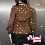 missie poland kemeja polkadot wanita lengan panjang kerah pita