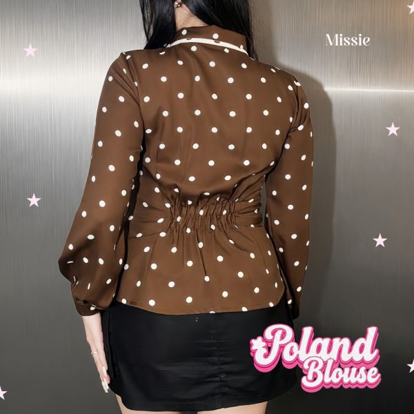missie poland kemeja polkadot wanita lengan panjang kerah pita