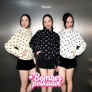 Missie - Polka Bomber | Jaket Bomber Wanita Korean Style Motif Polkadot